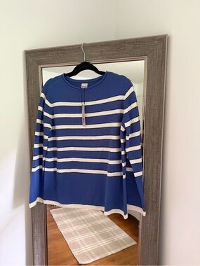 NIC+ZOE Blue and White Striped Crewneck Sweater Womens Medium NWT